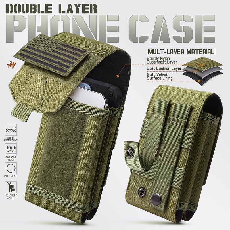 RXW Molle Phone Pouch Tactical Phone Holster Universal Dual Cell Phone Holder Utility EDC Pouch with US Flag Patch - Image 4